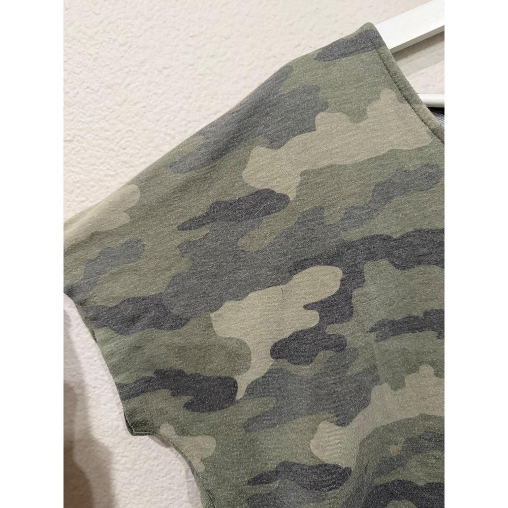 Como Vintage Camo Print‎ V-Neck Drawstring Tie Hem Top Green Grey Large - Picture 7 of 8